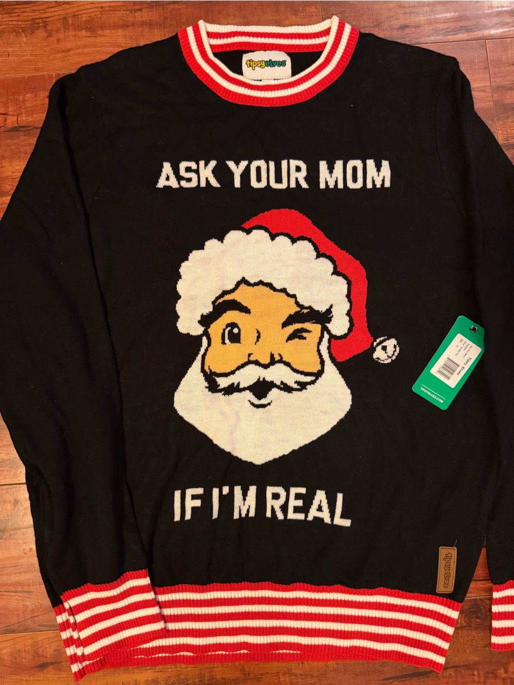 Tipsy Elves Ask Your Mom If I’m Real Christmas Sweater Santa NWT XL